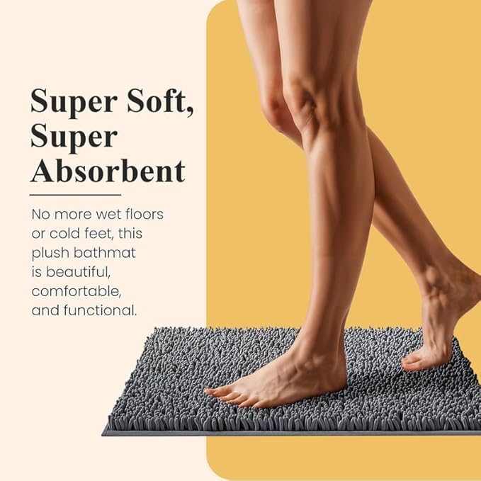 MAYSHINE Plush Shaggy Chenille Bath Mat | Extra Soft, Super Absorbent, Non-Slip Bathroom Rug | Fluffy Microfiber, Area Rug Sets for Bathroom Floor, Kitchen, Living Room | 47"x27" | Beige