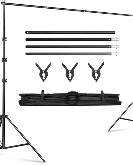 Backdrop Support Stand 6.4x10FT Photo Backdrop Stand Adjustable Photography Studio Background Support System Kit with Carrying Bag and 3 Clamps for Photo Video Shooting, Wedding, Party