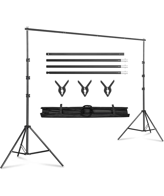 Backdrop Support Stand 6.4x10FT Photo Backdrop Stand Adjustable Photography Studio Background Support System Kit with Carrying Bag and 3 Clamps for Photo Video Shooting, Wedding, Party