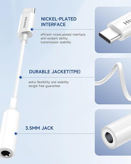 USB C to 3.5mm Headphone Jack Adapter for iPhone17/ iPhone 16/16 Pro/15/15 Pro/Pro Max/Plus, Type C Aux Audio Dongle Cable Cord Compatible with iPad, Samsung Galaxy S23/S23/S22/S21, MacBook（2 Pack）
