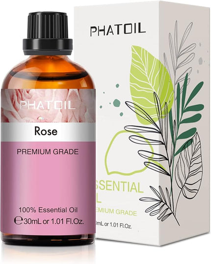 Rose Essential Oil, 1.01Fl.Oz (30ML) PHATOIL Pure Essential Oil Singles for Aromatherapy Diffusers, Humidifiers, Great for DIY Candle and Soap Making, Gift for Friend