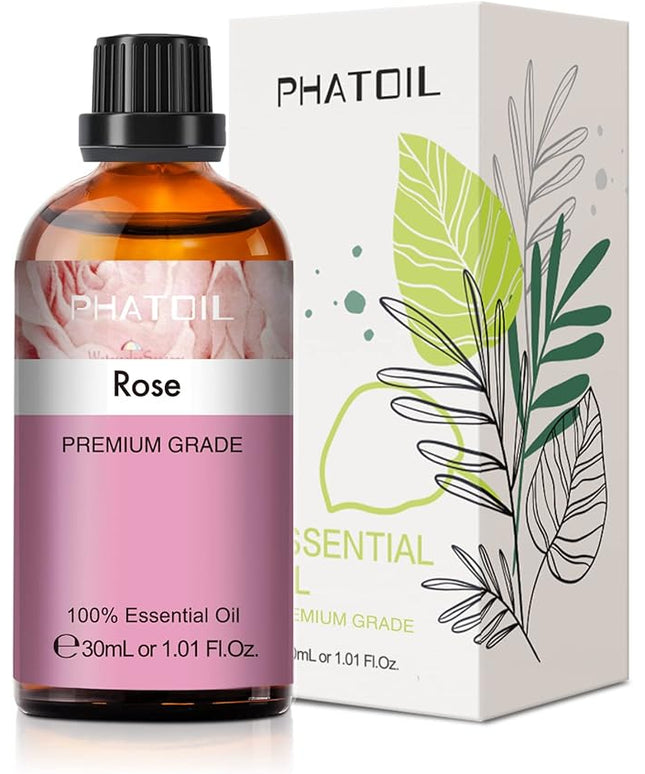 Rose Essential Oil, 1.01Fl.Oz (30ML) PHATOIL Pure Essential Oil Singles for Aromatherapy Diffusers, Humidifiers, Great for DIY Candle and Soap Making, Gift for Friend