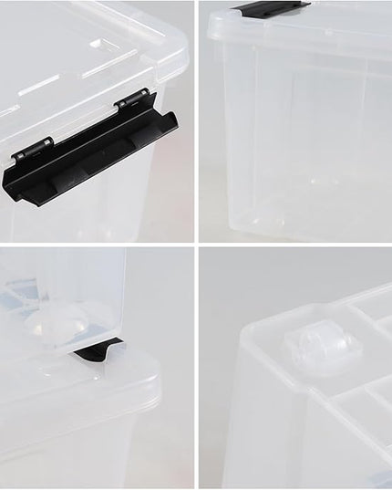 4 Pack 23 L Plastic Storage Bins with Wheels, Clear Storage Latch Box with Lids
