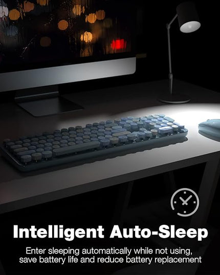 MOFII Wireless Keyboard and Mouse Combo, Retro Keyboard with Round Keycaps, 2.4GHz Dropout-Free Connection, Cute Wireless Mouse for PC/Laptop/Mac/Windows XP/7/8/10 (Blue-Colorful)