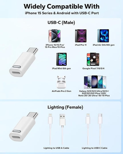 MoKo Lightning to USB C Adapter for iPhone 17 Air 16 15 Pro Max Plus, Galaxy S25 S24 S23, iPad Pro/Air, 4 Pack USB-C to Lightning Adapte for Fast Charging/Data Transfer, Not for Audio/OTG, White PD
