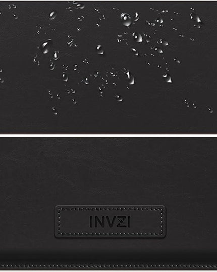 INVZI MacBook Sleeve, Vegan Leather Bag Compatible with 13”/14" MacBook Air, MacBook Pro 14 inch M3 M2 M1 2021-2024, Compact Design with Invisible Stand (Black)