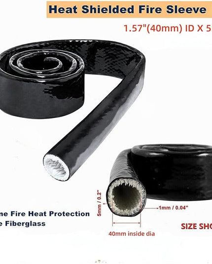 1.57"(40mm) ID Heat Shielded Fire Thermo Armor Fire Sleeve Silicone Coated Fiberglass for Automotive Hose Lines & Electrical Wiring Black, 5 feet