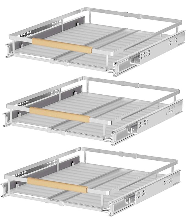 Pull Out Cabinet Organizers,Expandable Slide Out Storage Shelves,D:17.1” x W:12”-18.3” Stainless Steel Storage Drawers,3 Packs of Heavy Duty Gliding Cupboard Shelves for Home Kitchen Pantry Cupboard