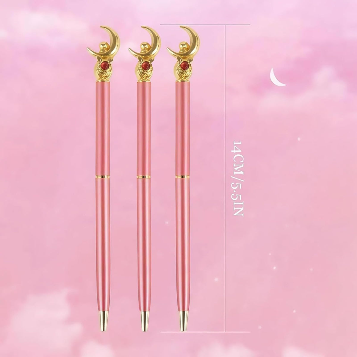 3 Pcs Sailor Moon Pen, Sailor Moon Merch, Pink Pens Ballpoint Kawaii Stationery Set, School Supplies for School Day Students Gifts and Offices, Tip 1mm, with 6 black pen refills