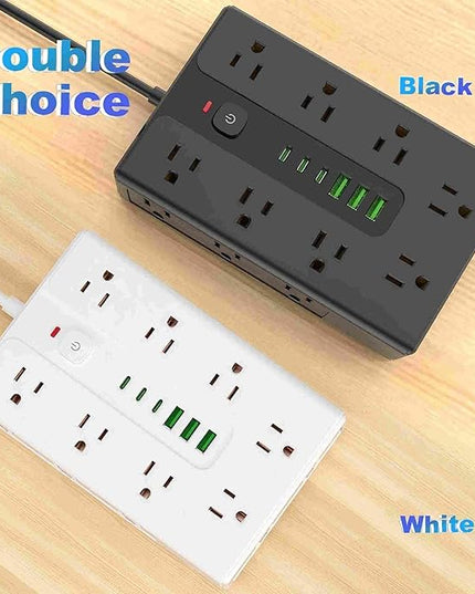 Power Board Surge Protector with 16 sockets, Equipped with 3 USB A and 3 USB C Ports, Suitable for Various Devices, Including Home, Office, and Dormitory (white6.5T)