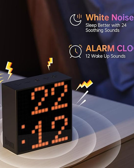 Divoom TimeBox Evo -- Pixel Art Bluetooth Speaker with 16x16 LED Display APP Control - Cool Animation Frame & Gaming Room Setup & Bedside Alarm Clock- Black