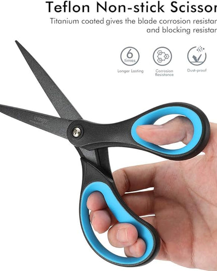 LIVINGO 2 Pack 8" Titanium Non-Stick Scissors, Professional Stainless Steel Comfort Grip, All-Purpose, Straight Office Craft Scissors for DIY(Blue/Black)