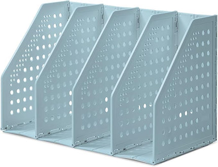 deli Collapsible Magazine File Holder 4 Vertical Compartment Binder Holder for Desk Organizer Adjustable Sturdy Binder Storage Organizer for Office School Home（Blue）