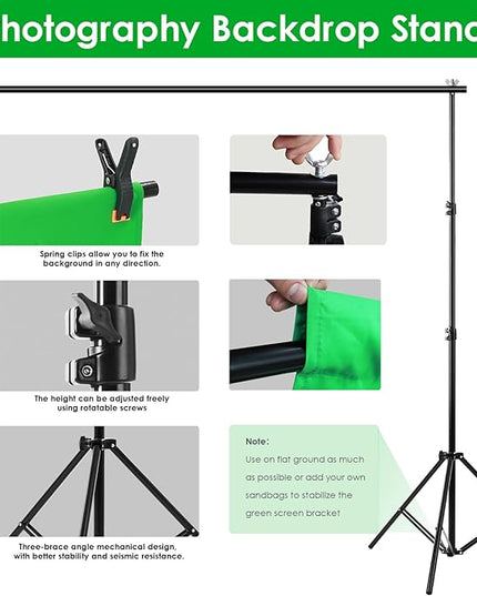 Green Screen Backdrop Kit, 6.5 x 10 Ft Portable Greenscreen Background with Stand, 5 Clamps & Carrying Bag for Photography, Streaming, Zoom, Gaming, YouTube