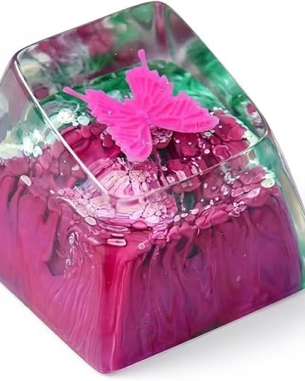 Pink Butterfly Artisan Keycap Enchanted Forest R1 SA Profile Custom Keycaps 1U ESC Handmade Gaming Resin Key Cap Cherry MX Switch Compatible Mechanical Keyboard Butterfly Lover Gift