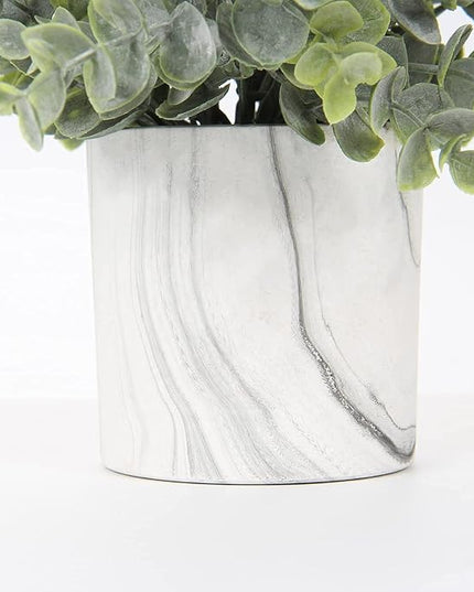Hollyone Mini Artificial Potted Plants Fake Plants in Marble Pots, 1Pcs Plastic Eucalyptus Greenery Faux Plants for Home Office Desk Room Centerpiece Shelf Décor