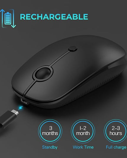 Type C Wireless Mouse，Vssoplor USB C Rechargeable Portable Quiet Laptop Mouse USB and Type C Receiver Dual Mode Mice for PC, Laptop, MacBook, Tablet-Black