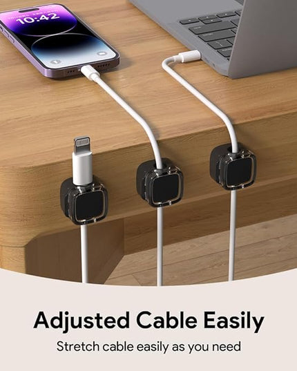 Magnetic Cable Clips, Adjustable Cord Holder Management, Adhesive Wire Keeper Organizer for Home Office Desk Phone PC Car Wall Desktop Nightstand Appliance (9-Pack Black Crystal)