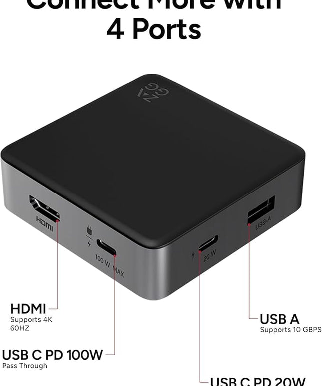 ZAGG 4-Port Hub - Versatile USB-C PD, USB-A HDMI Adapter, High-Speed Charging & 4K Display Support, Compact for Travel, Compatible with Windows, macOS, iPadOS, ChromeOS, Android