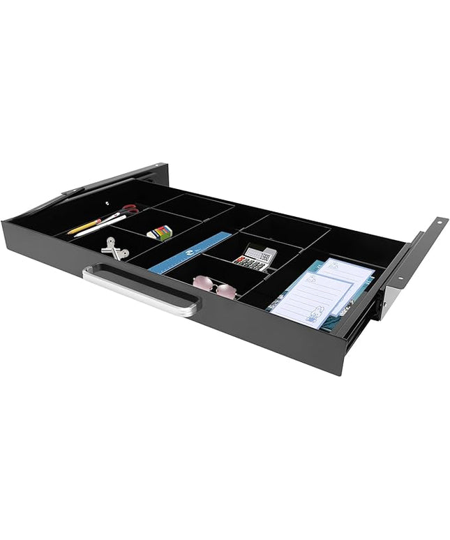 21.5" Under Desk Drawer Slide Out For Office Desk with 2 Dividers, Storage Organizer For Sit Stand Workstation, Black