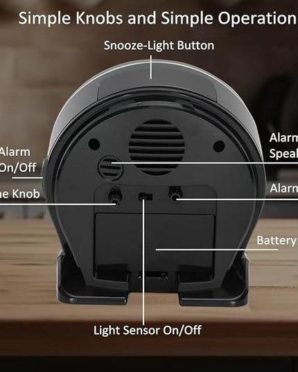 FAMICOZY Automatically Backlighted Alarm Clock,Silent No Ticking for Seniors Vision Impaired,Easy to Set,Big Numbers,Ascending Alarm,Gentle Wake,Snooze,2 AA Battery Operated,Black