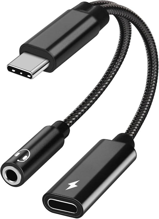 2 in 1 USB C to 3.5mm Headphone and Charger Adapter, USB C to AUX Mic Jack with PD 60W Fast Charging for Stereo, Earphones, Compatible with iPhone 17/16, Samsung Galaxy S25/S24, Google Pixel 9/8