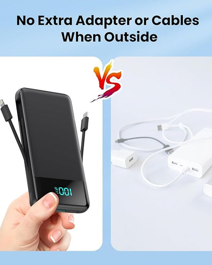 Portable Charger for iPhone with Built-in Cables and Wall Plug,Upgraded 13800mAh Fast Charging USB C Power Bank,4 Outputs Slim Travel Essential Battery Pack for iPhone 17/16/15/14/13,Galaxy,Android