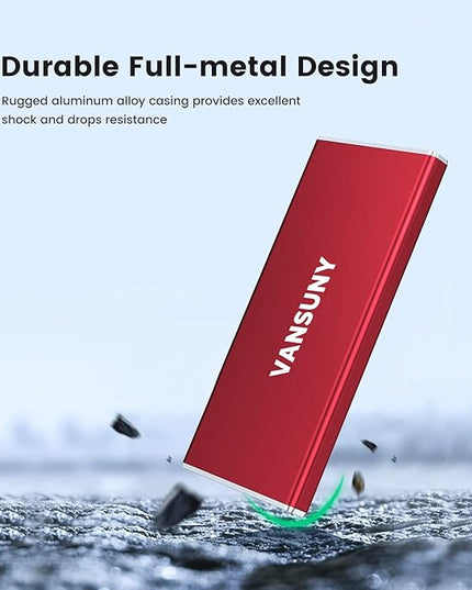 Vansuny 1TB Portable External SSD, USB 3.1 Gen2 540MB/s High-Speed Data ssd External Hard Drive USB C, Metal Mini Portable External Solid State Drive, Red