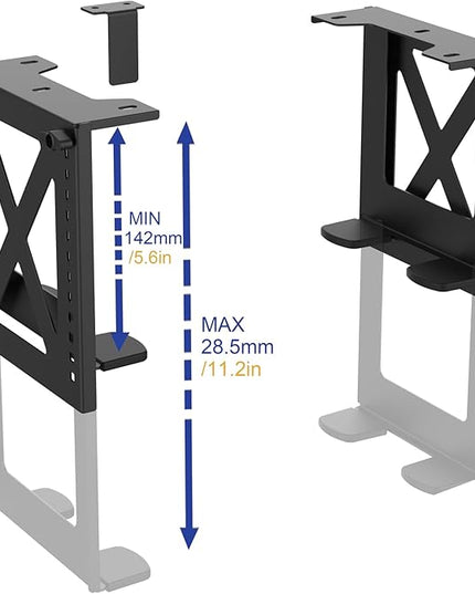 Monzlteck Under Desk Adjustable Metal Mount Bracket – 16-Level Height Adjustment (5.6-11.2in), Heavy-Duty 12kg Load Capacity, Universal Stand for PC, NAS, Label Printer,Speaker，Ventilation Design