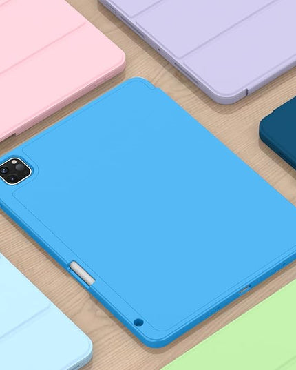 ZryXal iPad Pro 11 Inch Case (M5) 2025/ (M4) 2024 (Model: A2836/A2837/A3006), Trifold Stand Smart Cover with Pencil Holder and Soft TPU Back, Auto Wake/Sleep (Ocean Blue)
