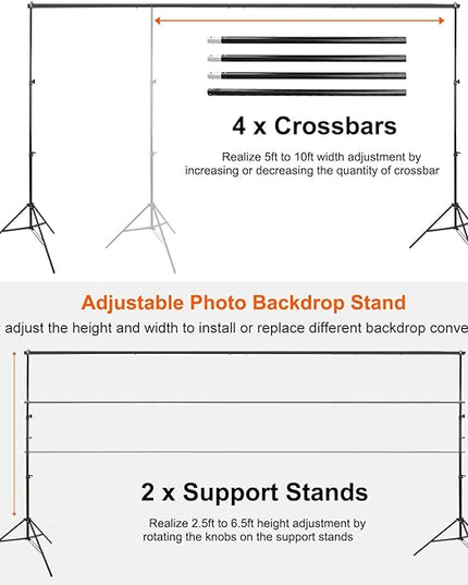 iMounTEK Backdrop Stand Photo Video Studio, 10Ft Wide Adjustable Backdrop Stand, Background Support System Kit with Clamps Carry Bag for Photography/Wedding/Party Decoration