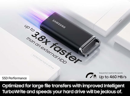 Samsung T5 EVO Portable SSD 8TB, USB 3.2 Gen 1 External Solid State Drive, Seq. Read Speeds Up to 460MB/s for Gaming and Content Creation, MU-PH8T0S/AM, Black