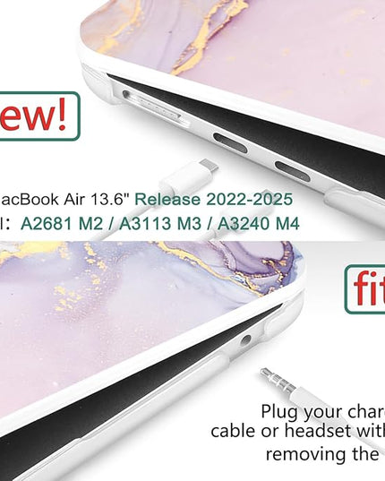 DONGKE for M4 MacBook Air 13.6 Inch Case 2025 2024 2023 2022 Model A3240 A3113 A2681 M3 M2 Chip, Plastic Hard Shell Case Cover with Touch ID for MacBook Air 13 Inch M4 - Pink Marble
