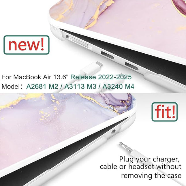 DONGKE for M4 MacBook Air 13.6 Inch Case 2025 2024 2023 2022 Model A3240 A3113 A2681 M3 M2 Chip, Plastic Hard Shell Case Cover with Touch ID for MacBook Air 13 Inch M4 - Pink Marble