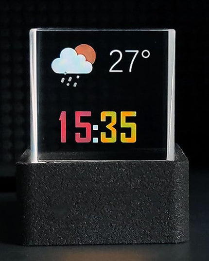 Hamwesh LED Holographic Photo Display, WiFi Smart Weather Station Digital Time Clock with GIF Animations and Custom Photo Album Player Creative Cool Desktop Decor for Car