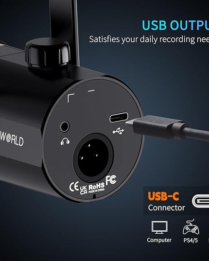 FEELWORLD PM1 XLR USB Dynamic Microphone Gifts for Podcast Recording PC Computer Gaming Live Streaming Vocal Voice-Over, Studio Metal Mic with Voice-Isolating, RGB Light, Mute Button, Headphones Jack