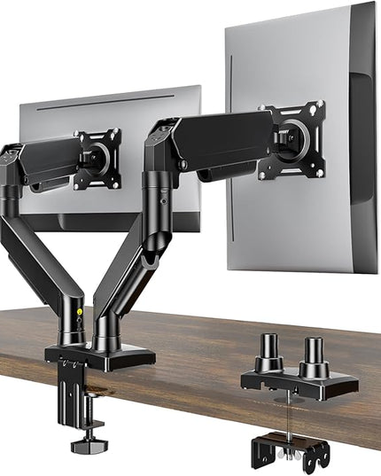 AX WABER Dual Monitor Stand, Adjustable Monitor Desk Mount for 17″–32″ Computer Screens, Full Motion VESA 75x75/100x100 with C-Clamp & Grommet Aluminum Base, Each Arm Holds 4.4 to 20 lbs AX09DB201