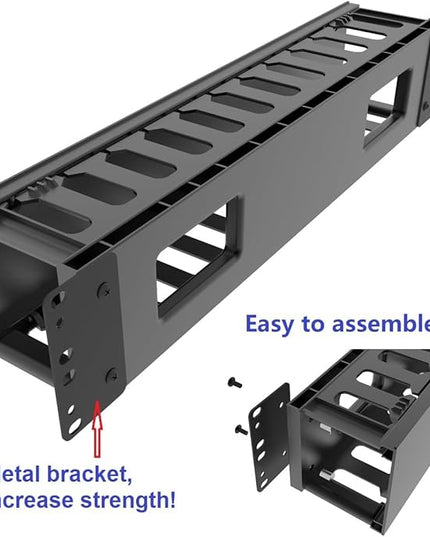 QiaoYoubang 2 Pack of 2U Plastic Cable Management Organizer 12 Slots Horizontal 19" Rack Mount Cable Manager Disassembled