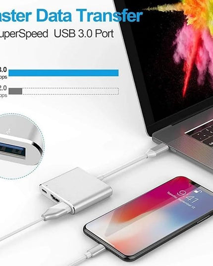 HCUSR 3 in 1 Type C to HDMI Docking Station USB Hub Multiport Adapter AV Converter with 4KHDMI Output,100W PD, USB A 3.0 Port Hub Dongle Docking Station for Laptop PC Tablets (Black)
