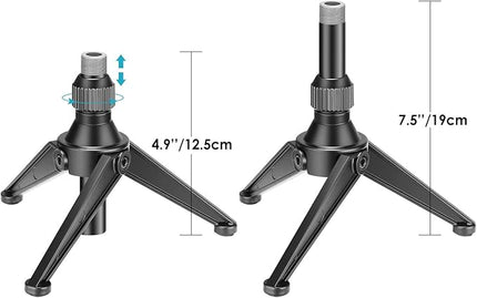 Neewer Foldable Iron Mini Desktop Microphone Tripod Stand, Adjustable Height 4.9-7.5 inches/12.5-19 centimeters for Lectures, Podcasts, Online Chat, Meeting, Screencasts and More (NW-050)