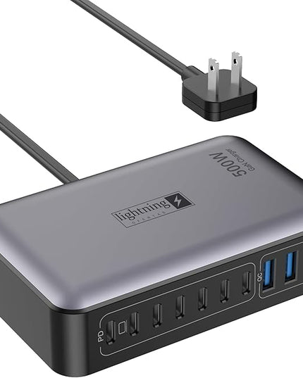USB C Charger Block 500W, 10-Port Charging Station, GaN PD 140W Type C Fast Charger Hub for MacBook Pro/Air, DELL, iPad, iPhone, Samsung Galaxy, Low Profile Flat Plug