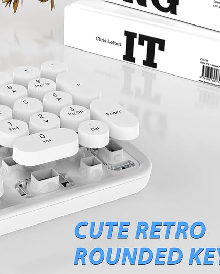 Wireless Keyboard Mouse Combo, 104 Keys Cute Colorful Keyboard with Number Pad & Mouse for Windows, Computer, PC, Notebook, Laptop (White)