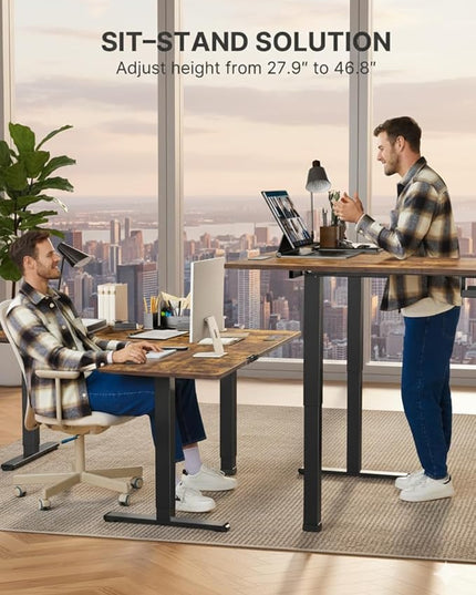 Marsail 63×55 in Electric Corner L-Shaped Standing Desk with 4-in 1 Electical Outlet, Computer Desk with Headphone Hook, Memory Sit Stand up Home Office Table, Ergonomic Gaming Table,Brown