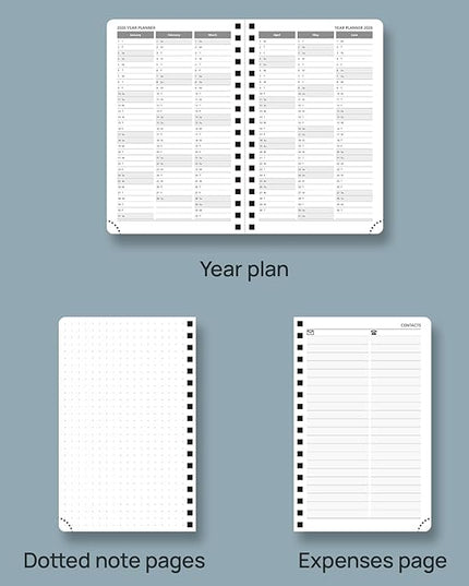 POPRUN 2026 Pocket Planner, (Small Size-4'' x 6.25'') - Daily Weekly and Monthly Calendar Agenda 2026 Appointment Book with Monthly Tabs, Spiral Soft Cover, Inner Pocket, 100 GSM - Army Green