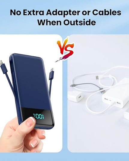 Portable Charger for iPhone with Built in Cables and Wall Plug,Upgraded 13800mAh Fast Charging USB C Power Bank,4 Outputs Travel Essential Battery Pack Compatible with iPhone 17/16/15/14,Samsung-Blue