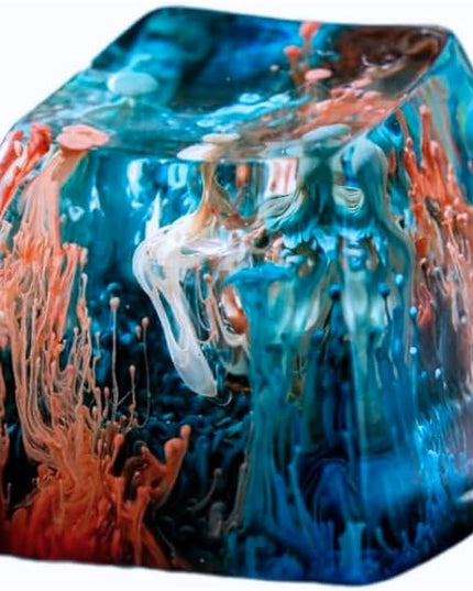 Blue and Orange Sea Coral Reef Ocean Artisan Keycap R1 SA Profile Custom Keycaps 1U ESC Handmade Gaming Resin Key Cap Cherry MX Switch Compatible Mechanical Keyboard Lover Gift