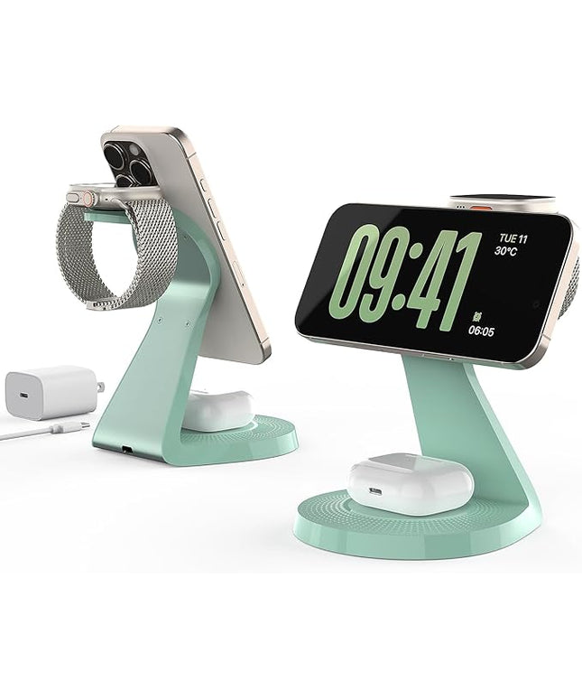 3 in 1 Charging Station for Apple Devices,Mag-Safe Charger Stand Fast Charging,Wireless Charger for iPhone17/ Air/16/15/14/13/12 Series,& AirPods,& iWatch(USB-C Charger Included)