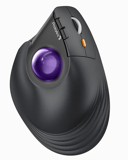 ProtoArc Vertical Wireless Trackball Mouse, EM05 NL Bluetooth Ergonomic Rollerball Mouse Rechargeable Computer Laptop Thumb Mice, 3 Device Connection, Compatible with iPad, Mac, Windows, PC-Purple