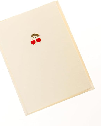 Graphique Cherries Cards, Pack of 10 Cards with Envelopes, All Occasion Greetings, Blank Inside, Gold Foil Embossing, La Petite Press Collection Boxed Set, 3.25" x 4.75"