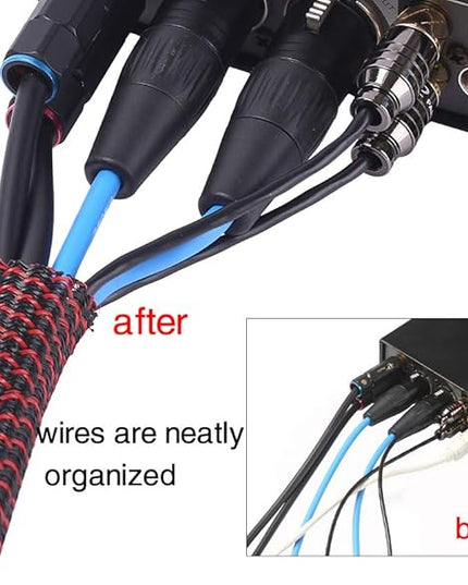 Alex Tech 25ft - 3/8 inch Cord Protector Wire Loom Tubing Cable Sleeve Split Sleeving For USB Cable Power Cord Audio Video Cable – Protect Cat From Chewing Cords - Blackred